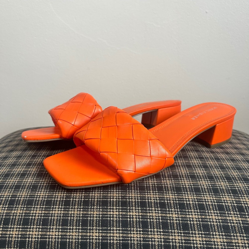 Marc‎ Fisher Orange Woven Slide Block Heel Sandals Women Size 9.5